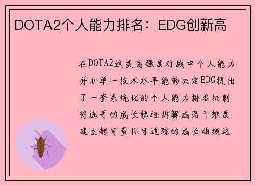 DOTA2个人能力排名：EDG创新高