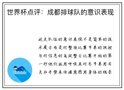 世界杯点评：成都排球队的意识表现